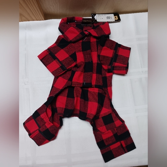 FabDog Buffalo Plaid Flannel Dog PJs/Black, red,Size S-10"_NWT - Picture 2 of 4